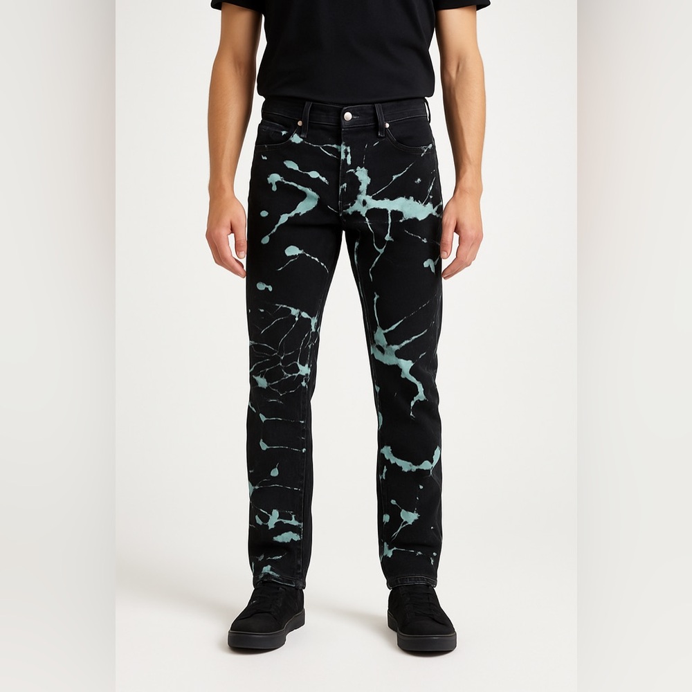 Levi's Black Jeans with Teal Paint-Splash Detail